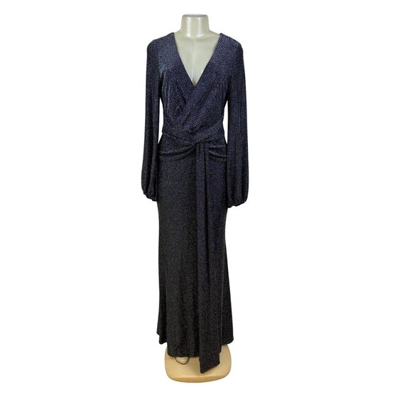 Betsy Adam Black Sparkly Full-Length Long Sleeve Wrap Evening Gown Dress Size 10 - Picture 1 of 10